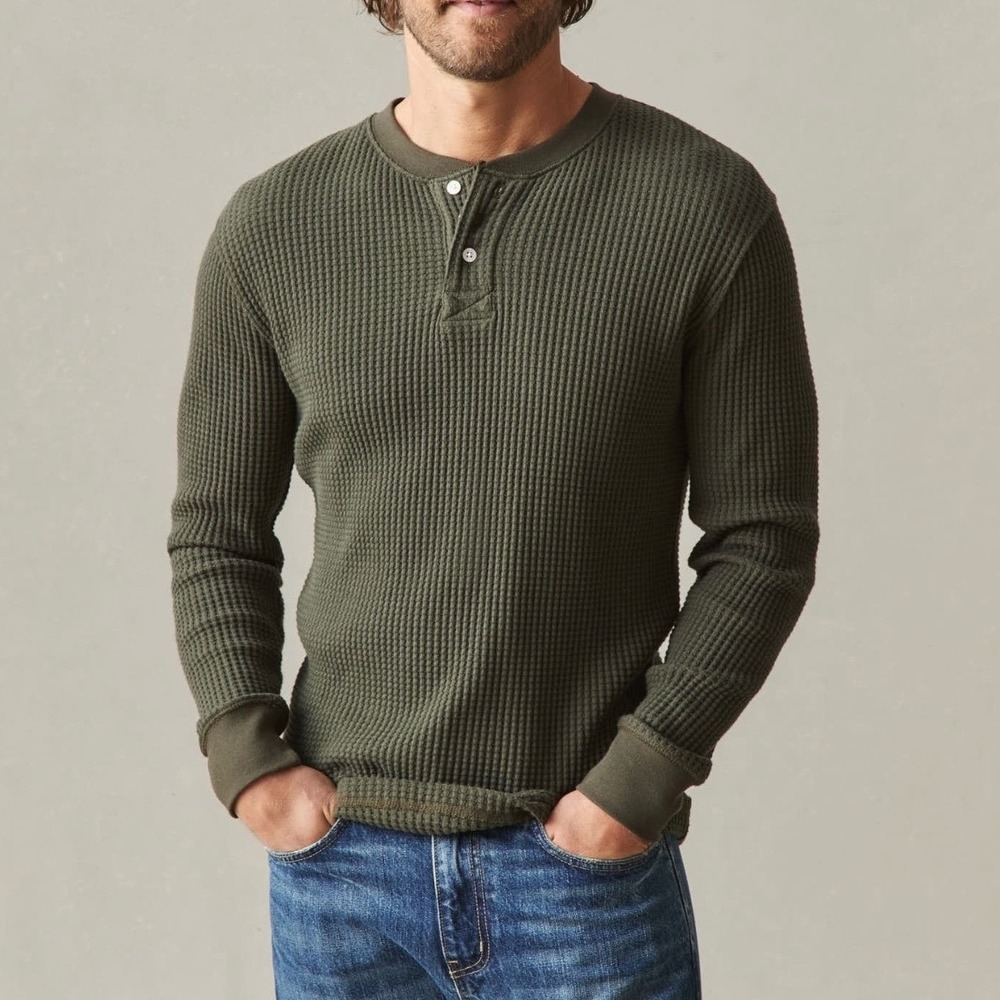 NWOT American Giant Men's Waffle Long Sleeve Henley M Olive Green Shirt